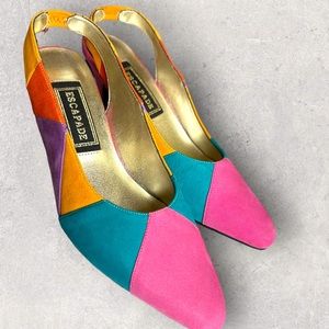 Vintage Colorblock Slingback Pointed-Toe Heels